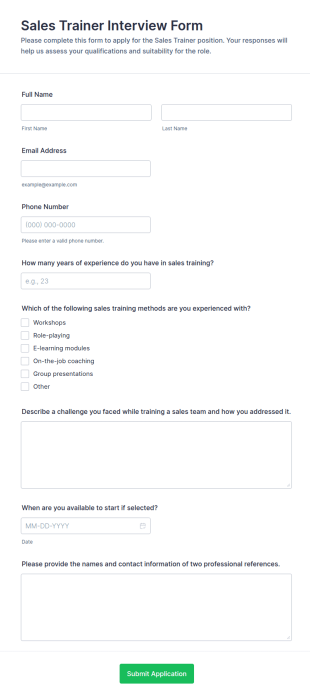 Sales Trainer Interview Form Template