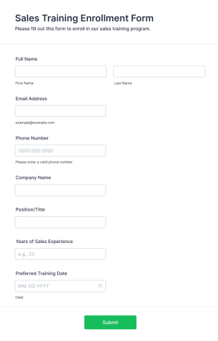 Sales Training Enrollment Form Form Template