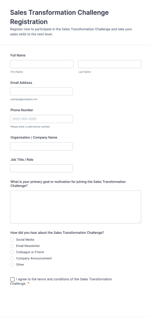 Sales Transformation Challenge Registration Form Template
