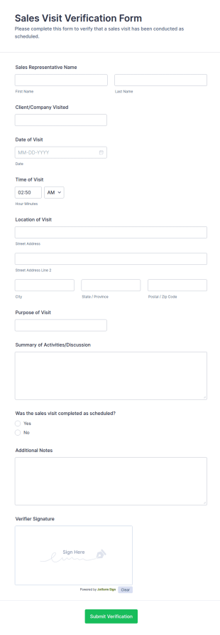 Sales Visit Verification Form Template