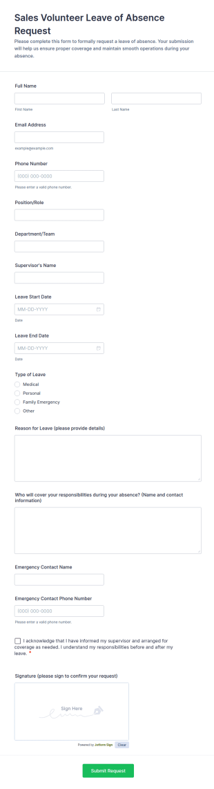 Sales Volunteer Leave Of Absence Request Form Template