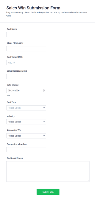 Sales Win Submission Form Template