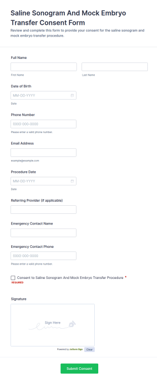 Saline Sonogram And Mock Embryo Transfer Consent Form Template