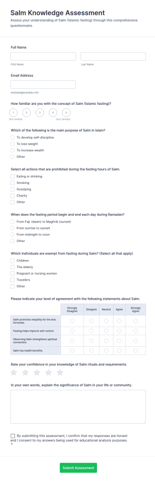 Salm Knowledge Assessment Form Template