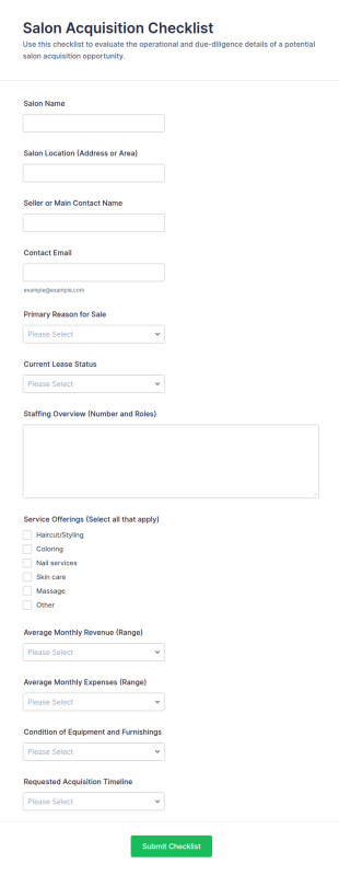 Salon Acquisition Checklist Form Template