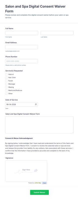 Salon And Spa Digital Consent Waiver Form Template
