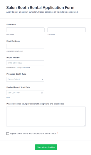 Salon Booth Rental Application Form Form Template