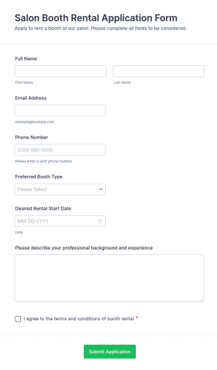 Salon Booth Rental Application Form Template