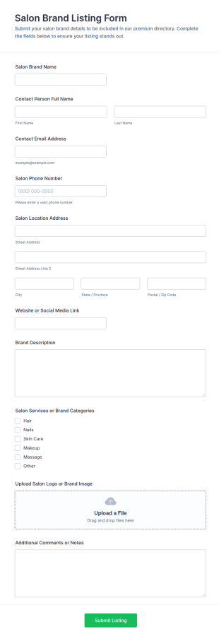 Salon Brand Listing Form Template