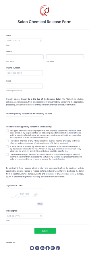 Salon Chemical Release Form Template