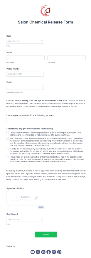 Salon Chemical Release Form Template