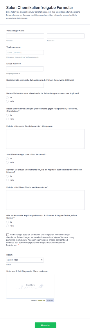 Formular Zur Chemikalienfreigabe Im Salon