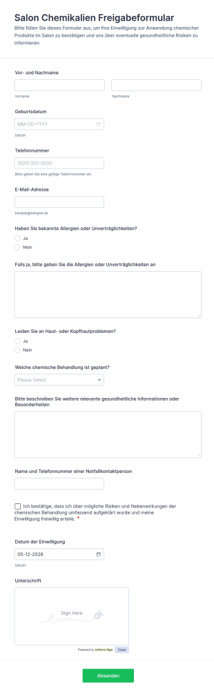 Formular Zur Chemikalienfreigabe Im Salon