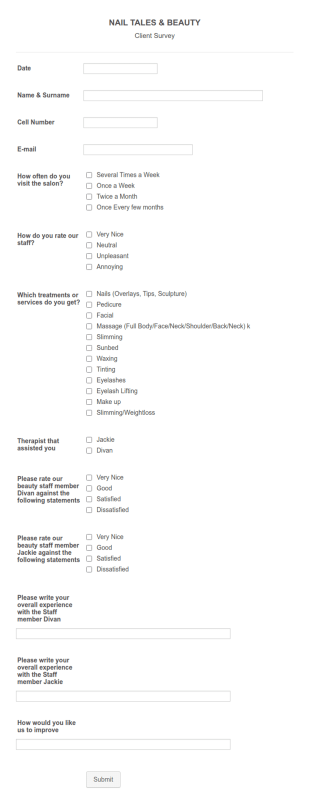 Salon Client Survey Form Template