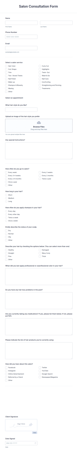 Salon Consultation Form Template