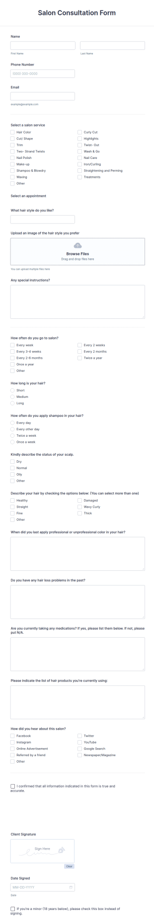Salon Consultation Form Template