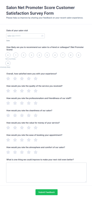 Salon Customer Satisfaction Survey Form Template