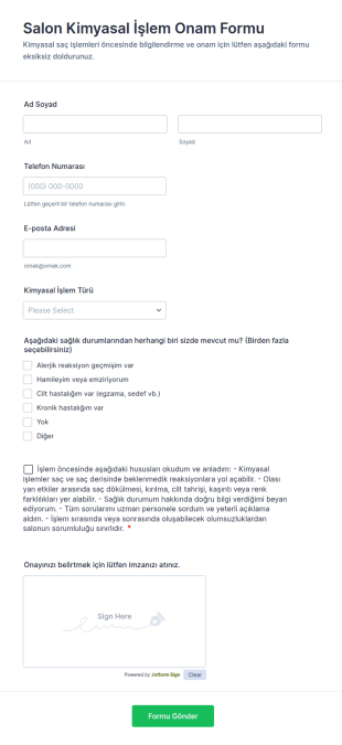 Salon Kimyasal İşlem Onam Form Şablonu