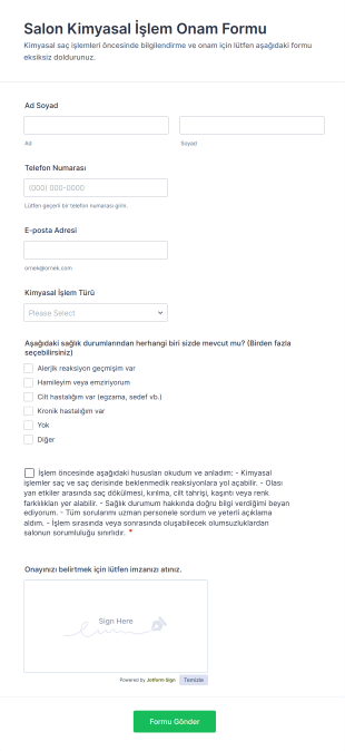 Salon Kimyasal İşlem Onam Form Şablonu