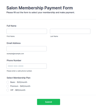 Salon Membership Payment Form Template