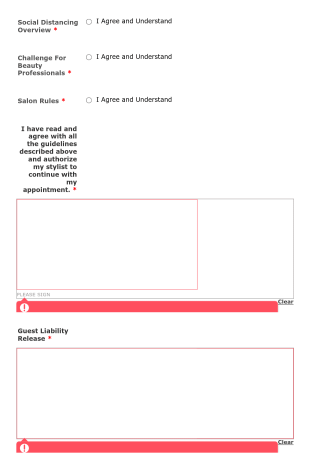 Salon Precaution Agreement Form Template