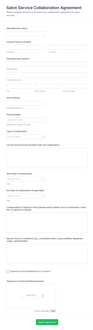 Salon Service Collaboration Agreement Form Template