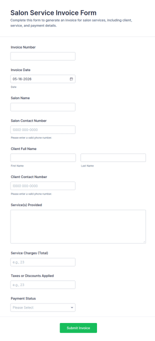 Salon Service Invoice Form Template