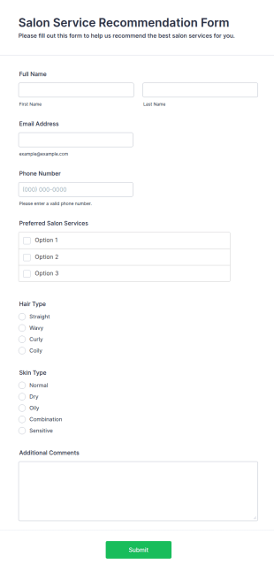Salon Service Recommendation Form Template