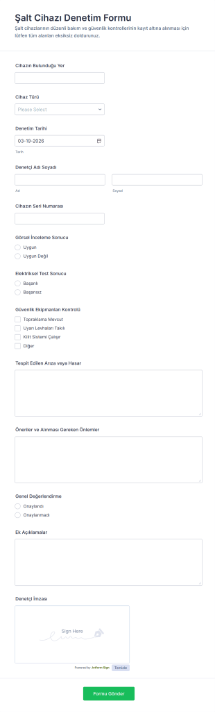Şalt Cihazı Denetim Form Şablonu