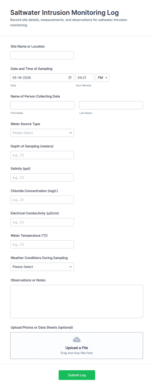 Saltwater Intrusion Monitoring Log Form Template