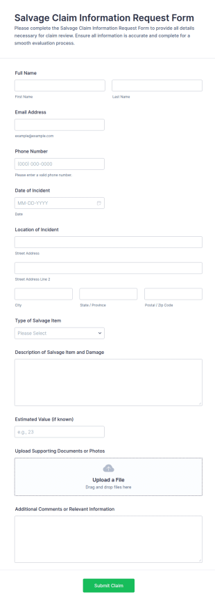Salvage Claim Information Request Form Template