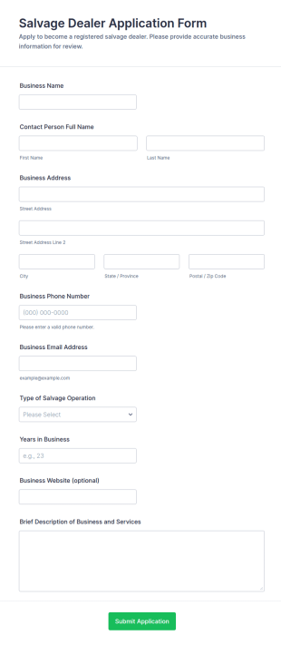 Salvage Dealer Application Form Template
