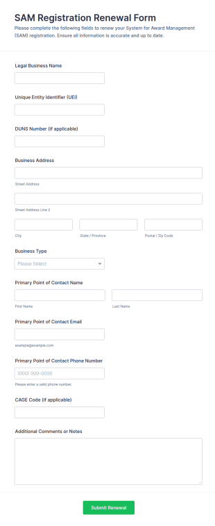 SAM Registration Renewal Form Template