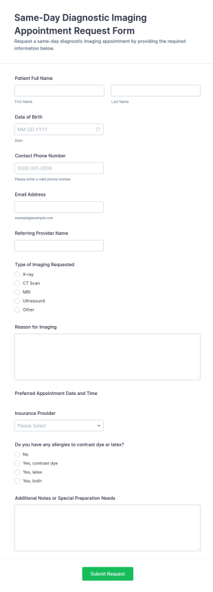 Same Day Diagnostic Imaging Appointment Request Form Template