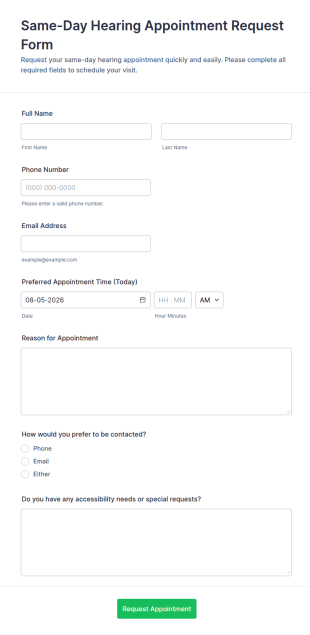 Same Day Hearing Appointment Request Form Template