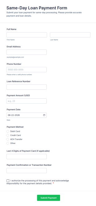 Same Day Loan Payment Form Template