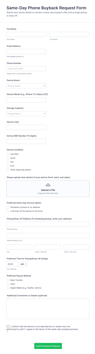 Same Day Phone Buyback Request Form Template