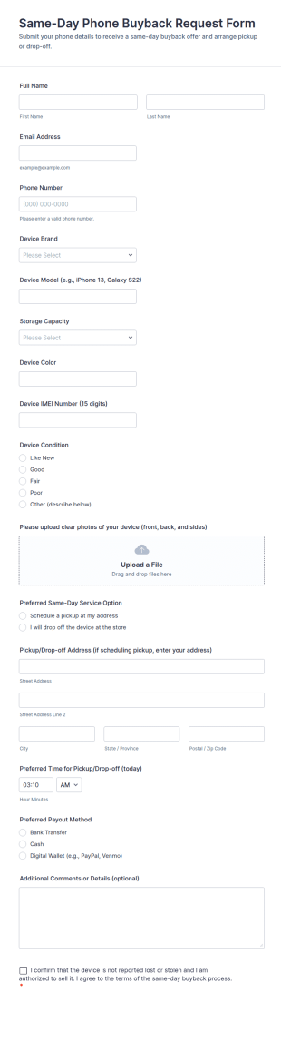 Same Day Phone Buyback Request Form Template