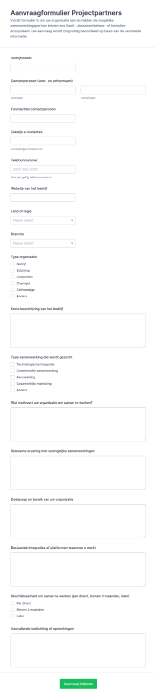 Samenwerkingspartner Aanvraagformulier