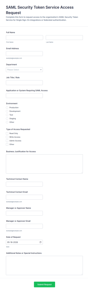 SAML Security Token Service Access Request Form Template