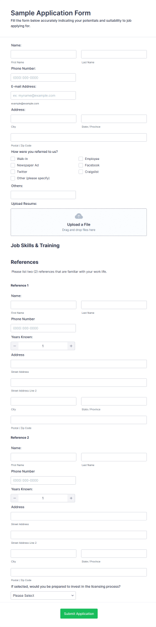 Sample Application Form Template