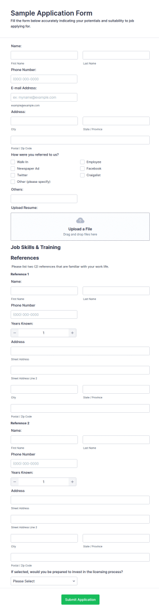 Sample Application Form Template