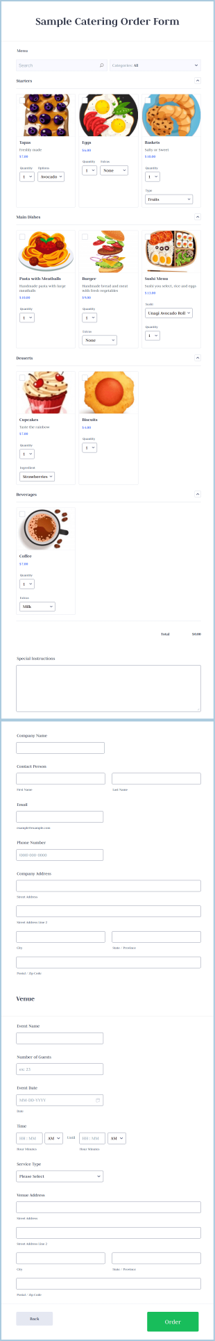 Sample Catering Order Form Template