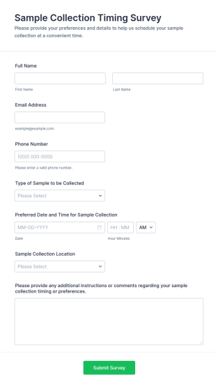 Sample Collection Timing Survey Form Template