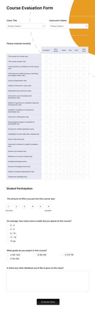 Sample Course Evaluation Form Template