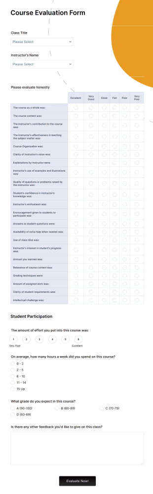 Sample Course Evaluation Form Template