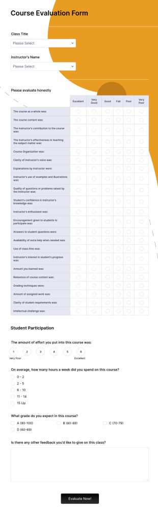 Sample Course Evaluation Form Template