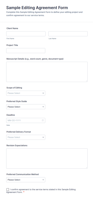 Sample Editing Agreement Form Template