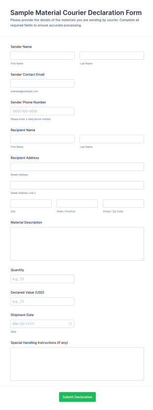 Sample Material Courier Declaration Form Template