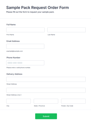 Sample Pack Request Order Form Template